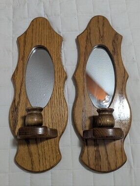 Cottagecore Solid Oak Wood Candle scones with mirror